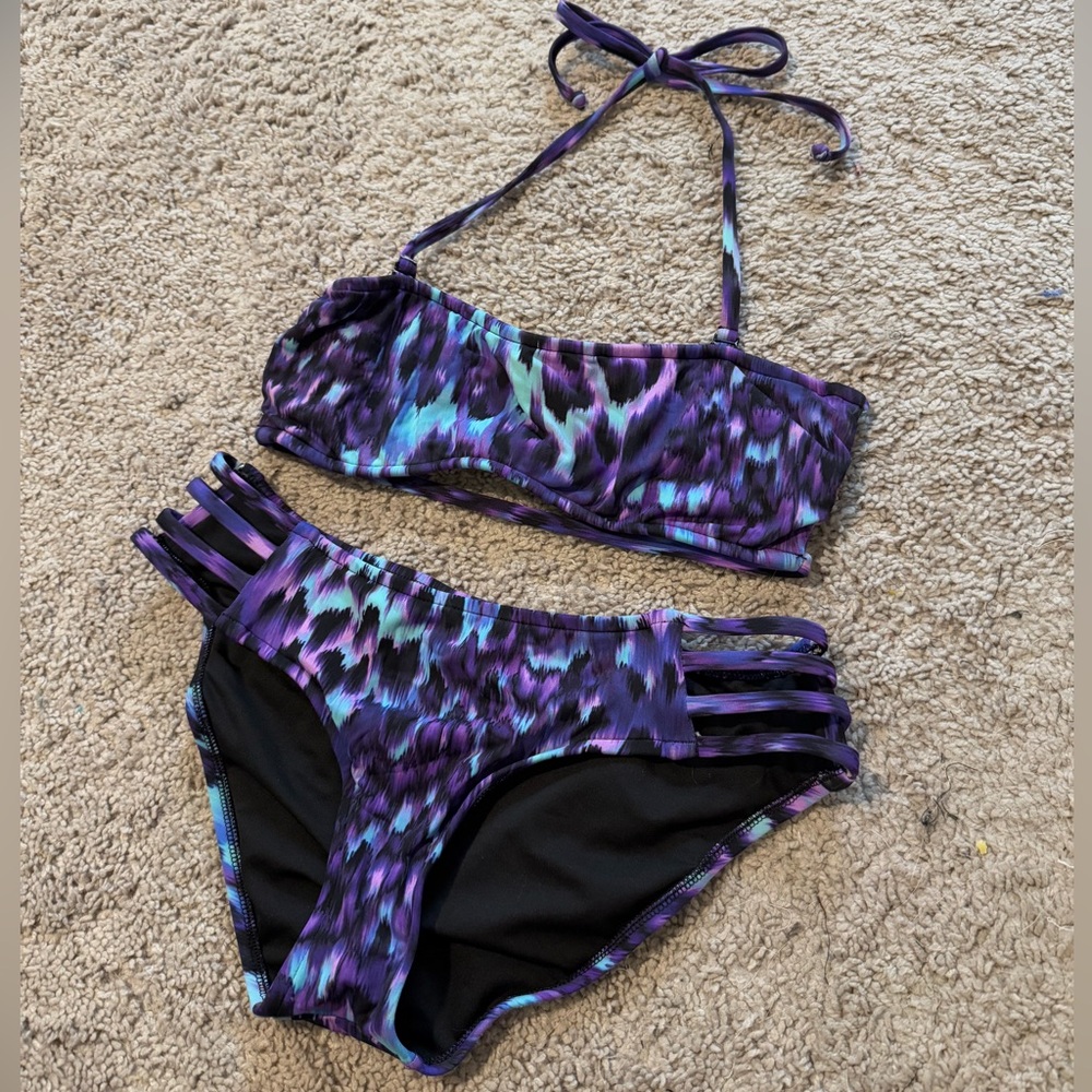 Purple and Blue Patterned Bikini Set